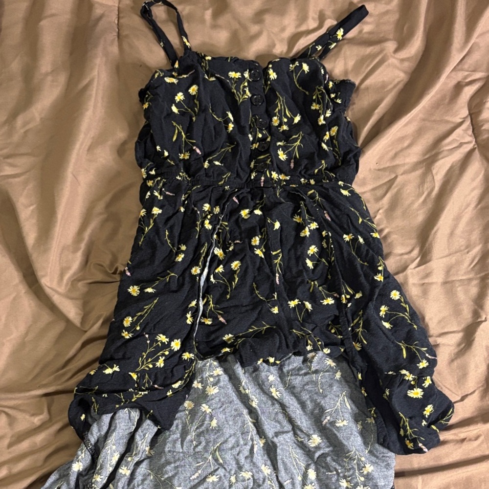 Girls Black and Yellow Floral high low Romper